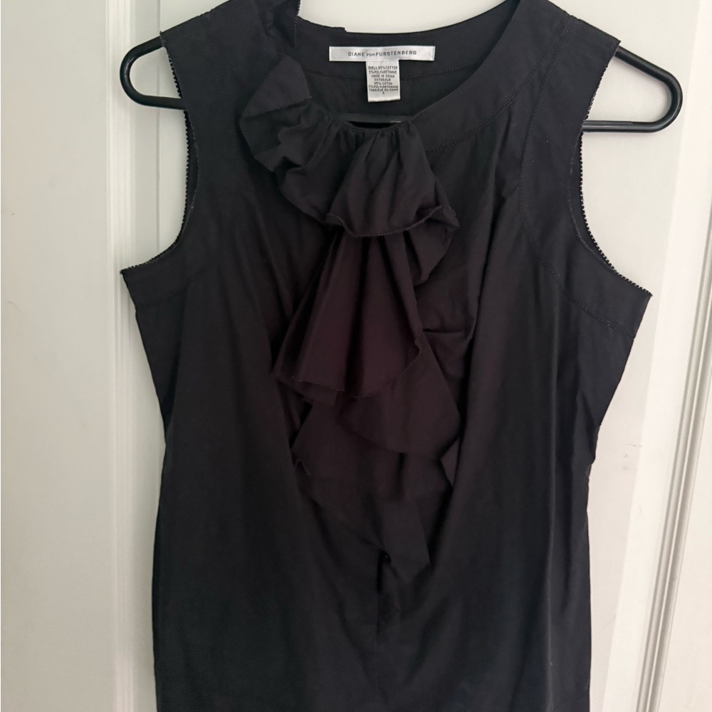 Diane Von Furstenberg Black Ruffle Front Sleeveless Camisole